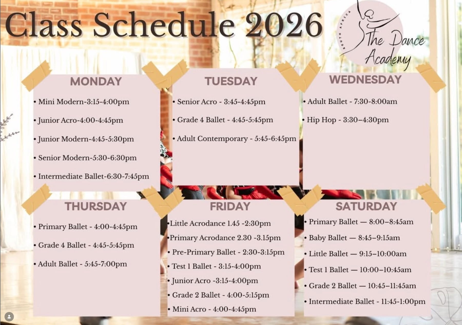 Dance Class Schedule 2026 | The Dance Academy SA